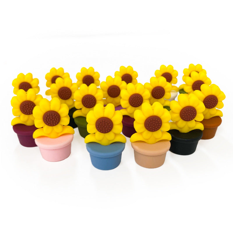 Wholesale 10PCS Silicone Flower Pot Sunflower Focal beads